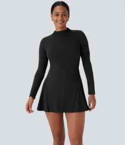 Dresses|Mini Dresses<HALARA Stand Collar Long Sleeve 2-Piece Set Pocket Mini Casual Dress