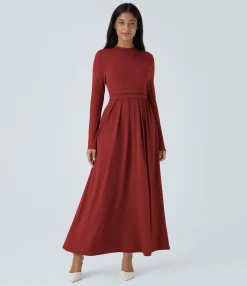 Maxi & Midi Dresses|Dresses<HALARA Stand Collar Long Sleeve Pocket Flare Maxi Casual Dress