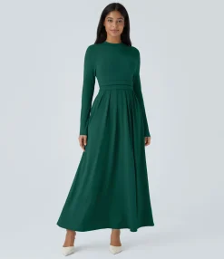 Maxi & Midi Dresses|Dresses<HALARA Stand Collar Long Sleeve Pocket Flare Maxi Casual Dress
