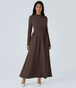 Maxi & Midi Dresses|Dresses<HALARA Stand Collar Long Sleeve Pocket Flare Maxi Casual Dress