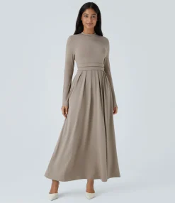 Maxi & Midi Dresses|Dresses<HALARA Stand Collar Long Sleeve Pocket Flare Maxi Casual Dress