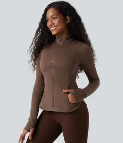 Jackets & Outerwear<HALARA Stand Collar Reglan Long Sleeve Thumb Holes Workout Jacket