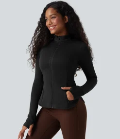 Jackets & Outerwear<HALARA Stand Collar Reglan Long Sleeve Thumb Holes Workout Jacket