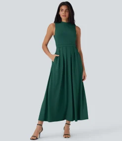 Maxi & Midi Dresses|Dresses<HALARA Stand Collar Sleeveless Flare Maxi Casual Dress with Pockets