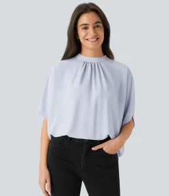 Casual Tops<HALARA Stand Collar Tie Back Oversize Casual Linen-Feel Top