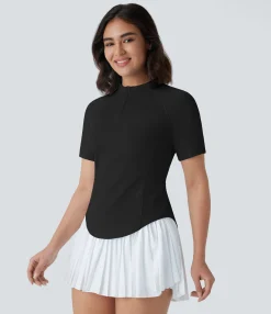Sports Tops|Sports Tops<HALARA Stand Collar Zipper Pocket Curved Hem Golf Sports Top