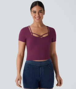 Casual Tops<HALARA Strap Short Sleeve Cropped Casual Top