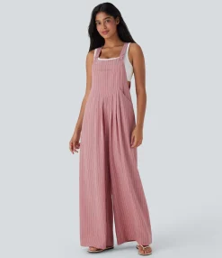 Jumpsuits<HALARA Stripe Wide Leg Flowy Casual Linen-Feel Overalls with Pockets