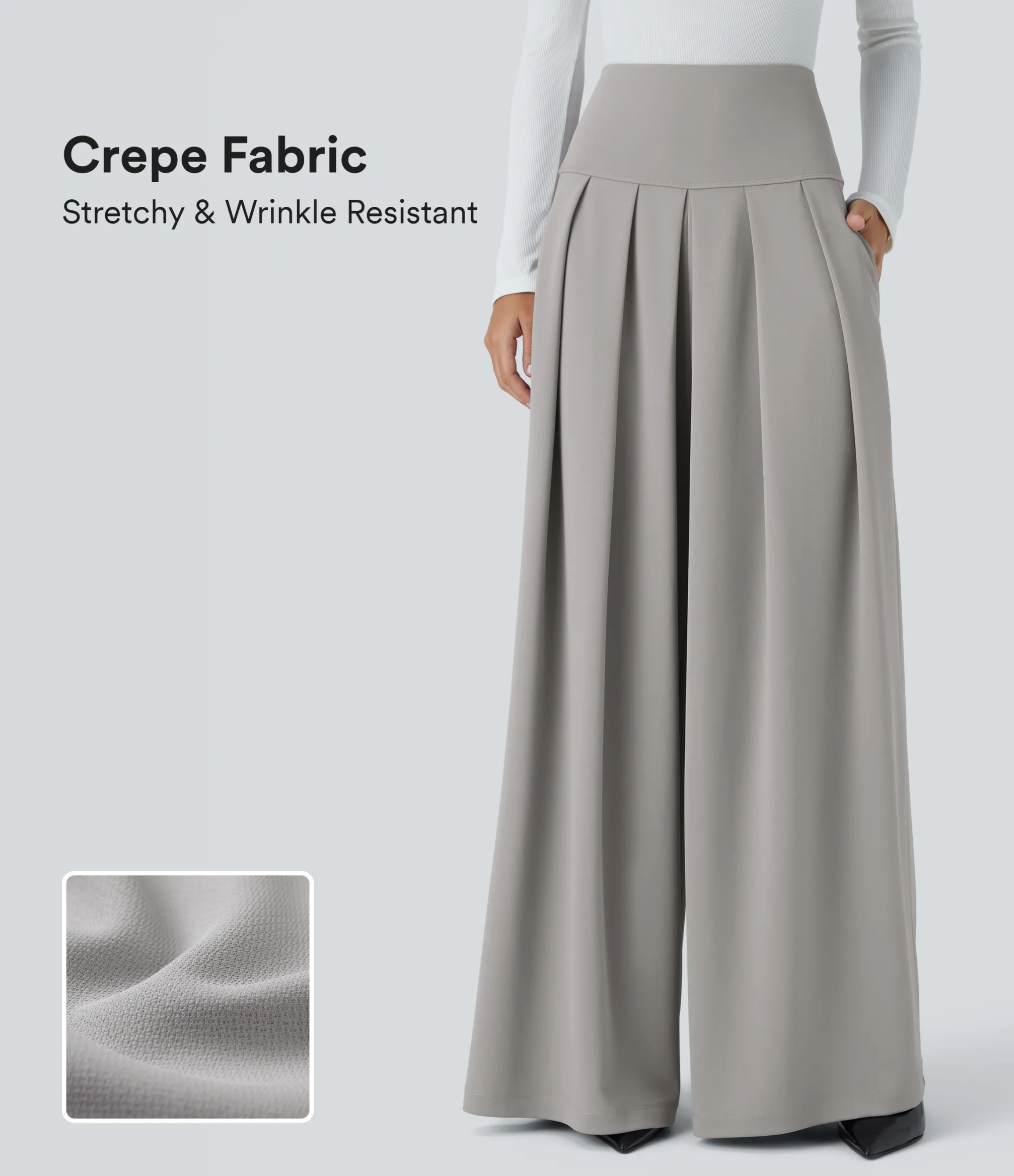 High-Waisted Pants|Wide-Leg Pants<HALARA Super High Waisted Pleated Pocket Wide Leg Crepe Work Pants