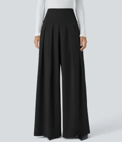 High-Waisted Pants|Wide-Leg Pants<HALARA Super High Waisted Pleated Pocket Wide Leg Crepe Work Pants