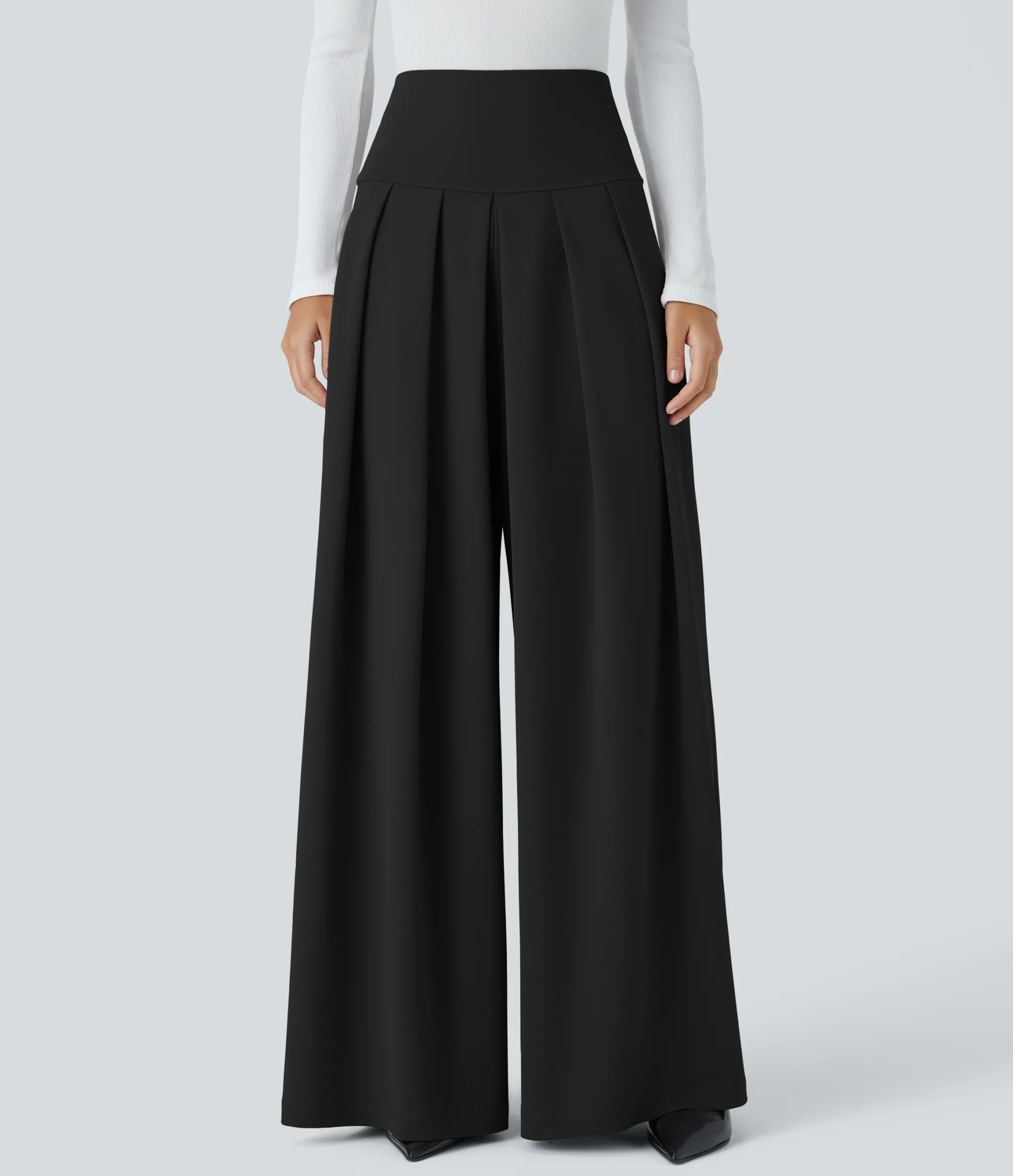 High-Waisted Pants|Wide-Leg Pants<HALARA Super High Waisted Pleated Pocket Wide Leg Crepe Work Pants