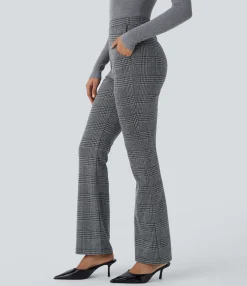 High-Waisted Pants|Work Pants<HALARA Super High Waisted Pocket Houndstooth Plaid Work Pants