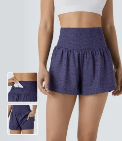 Active Shorts|Shorts<HALARA Super High Waisted Pocket & Pocket 2-in-1 Leopard Print Yoga Shorts