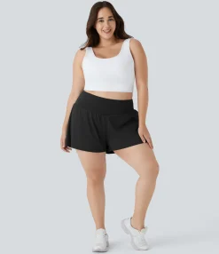 Plus Size<HALARA Super High Waisted Pocket & Pocket 2-in-1 Yoga Plus Size Shorts 4''-Longer Length