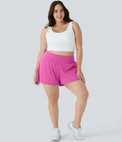 Plus Size<HALARA Super High Waisted Pocket & Pocket 2-in-1 Yoga Plus Size Shorts 4''-Longer Length