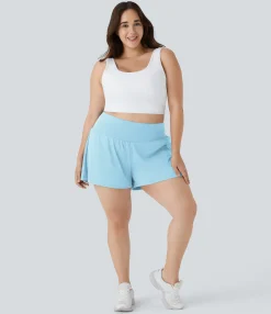 Plus Size<HALARA Super High Waisted Pocket & Pocket 2-in-1 Yoga Plus Size Shorts 4''-Longer Length