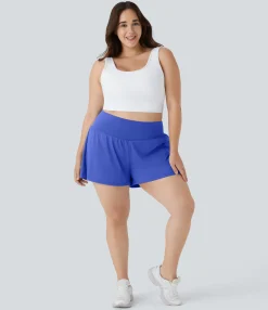 Plus Size<HALARA Super High Waisted Pocket & Pocket 2-in-1 Yoga Plus Size Shorts 4''-Longer Length