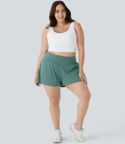 Plus Size<HALARA Super High Waisted Pocket & Pocket 2-in-1 Yoga Plus Size Shorts 4''-Longer Length