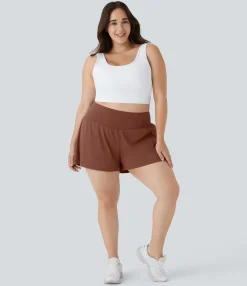 Plus Size<HALARA Super High Waisted Pocket & Pocket 2-in-1 Yoga Plus Size Shorts 4''-Longer Length