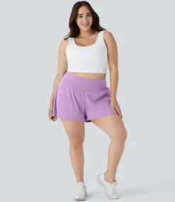 Plus Size<HALARA Super High Waisted Pocket & Pocket 2-in-1 Yoga Plus Size Shorts 4''-Longer Length
