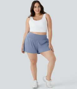 Plus Size<HALARA Super High Waisted Pocket & Pocket 2-in-1 Yoga Plus Size Shorts 4''-Longer Length