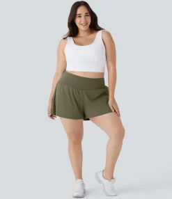 Plus Size<HALARA Super High Waisted Pocket & Pocket 2-in-1 Yoga Plus Size Shorts 4''-Longer Length