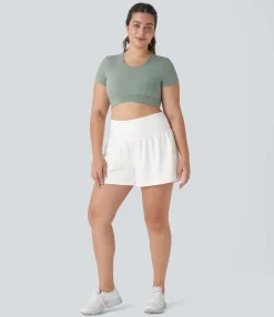 Plus Size<HALARA Super High Waisted Pocket & Pocket 2-in-1 Yoga Plus Size Shorts 4''-Longer Length