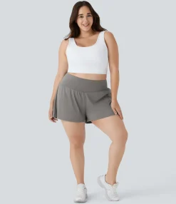 Plus Size<HALARA Super High Waisted Pocket & Pocket 2-in-1 Yoga Plus Size Shorts 4''-Longer Length