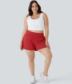 Plus Size<HALARA Super High Waisted Pocket & Pocket 2-in-1 Yoga Plus Size Shorts 4''-Longer Length