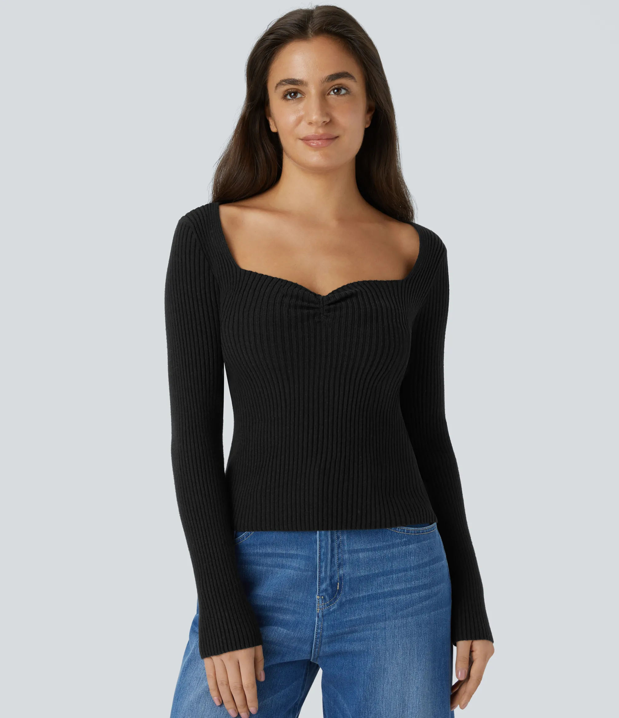 Sweaters<HALARA Sweetheart Neck Long Sleeve Slim Casual Sweater