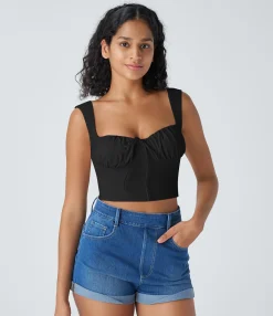 Tank Tops & Camis|Tank Tops<HALARA Sweetheart Neck Ruched Tie Front Cropped Cami Top