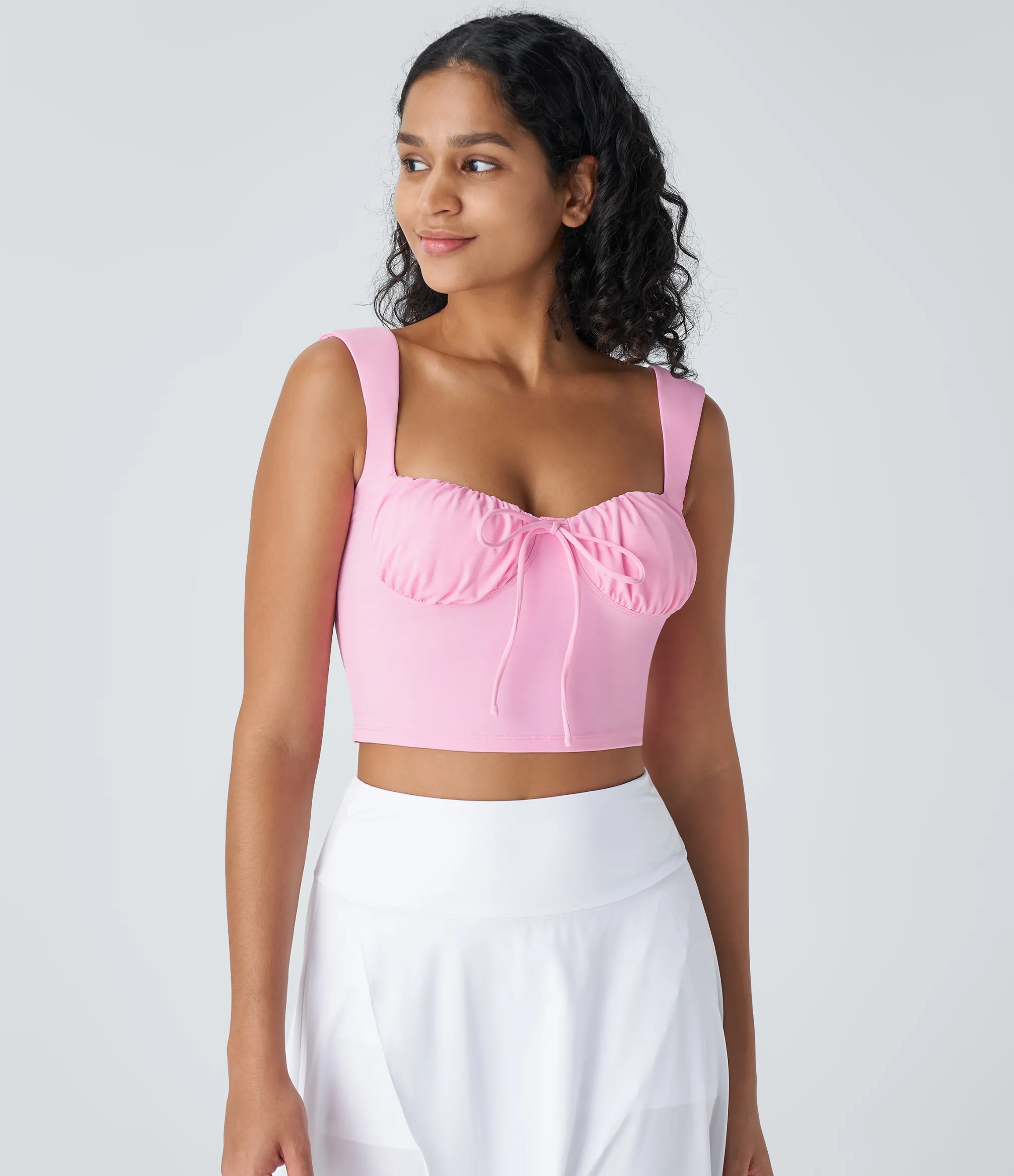 Tank Tops & Camis|Tank Tops<HALARA Sweetheart Neck Ruched Tie Front Cropped Cami Top