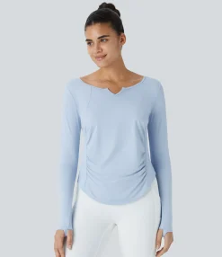 Yoga Tops|Sports Tops<HALARA Thumb Hole Ruched Curved Hem Yoga Sports Top
