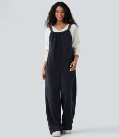 Jumpsuits<HALARA Tie Back Chenille Waffle Casual Overalls with Pockets
