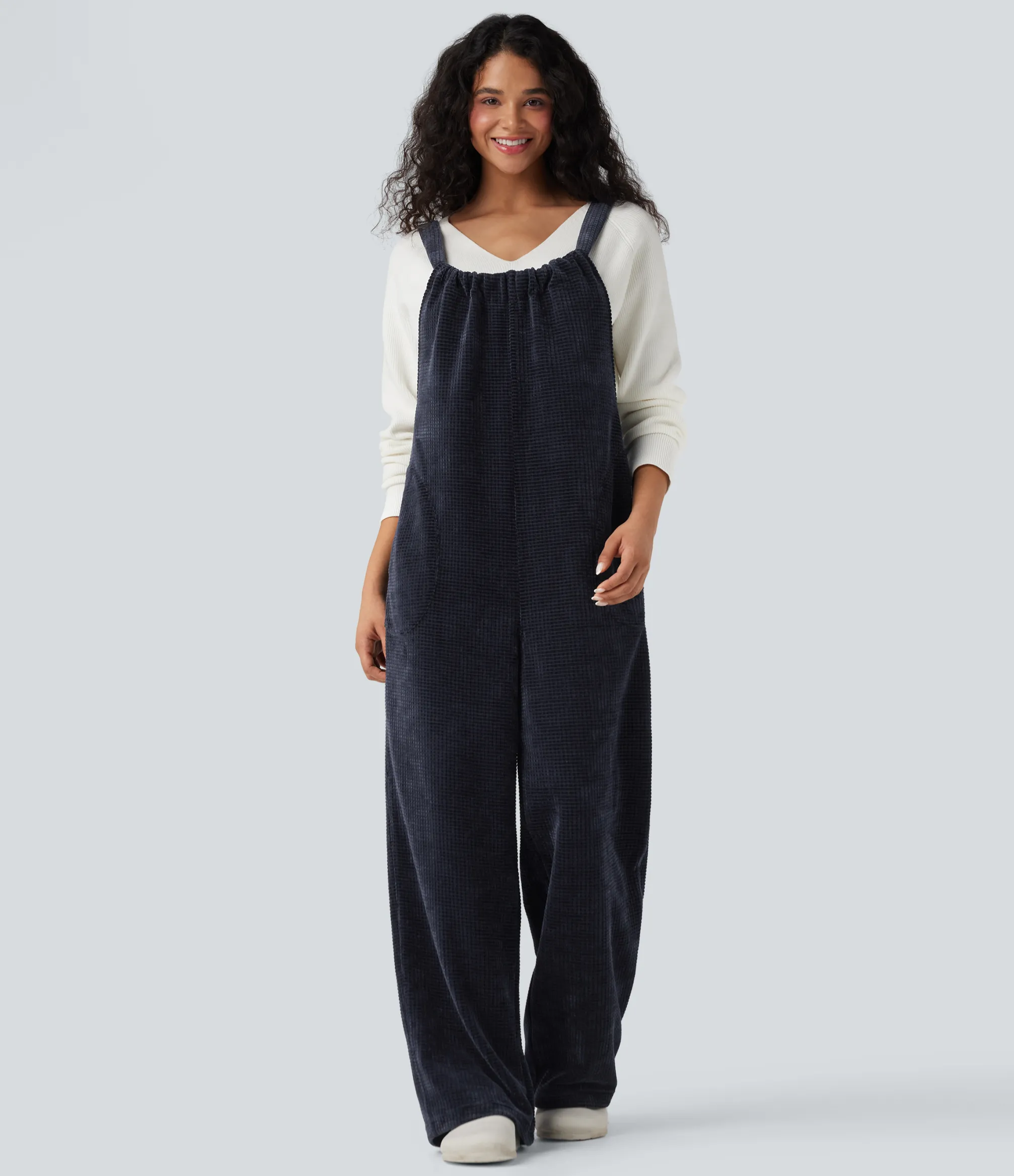 Jumpsuits<HALARA Tie Back Chenille Waffle Casual Overalls with Pockets