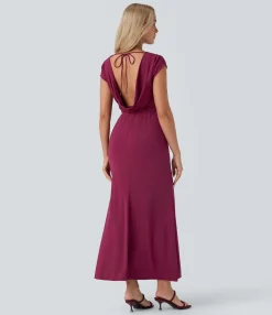 Dresses|Party Dresses<HALARA Tie Back Cowl Neck Cap Sleeve Maxi Dress
