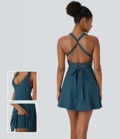 Dresses|Mini Dresses<HALARA Tie Back 2-in-1 Pocket Flare Mini Dance Active Dress