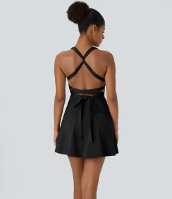 Dresses|Mini Dresses<HALARA Tie Back 2-in-1 Pocket Flare Mini Dance Active Dress