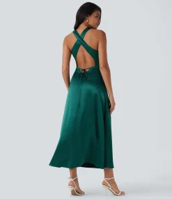 Maxi & Midi Dresses|Dresses<HALARA Tie Back Ruched Maxi Satin Dress