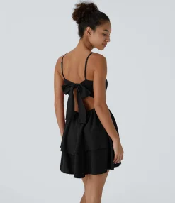 Dresses|Mini Dresses<HALARA Tie Back Tiered Ruffle Flowy Slip Mini Casual Linen-Feel Dress