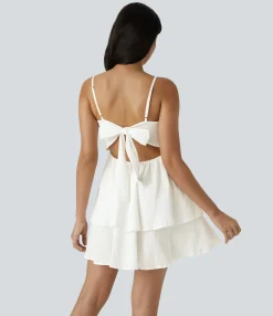 Dresses|Mini Dresses<HALARA Tie Back Tiered Ruffle Flowy Slip Mini Casual Linen-Feel Dress
