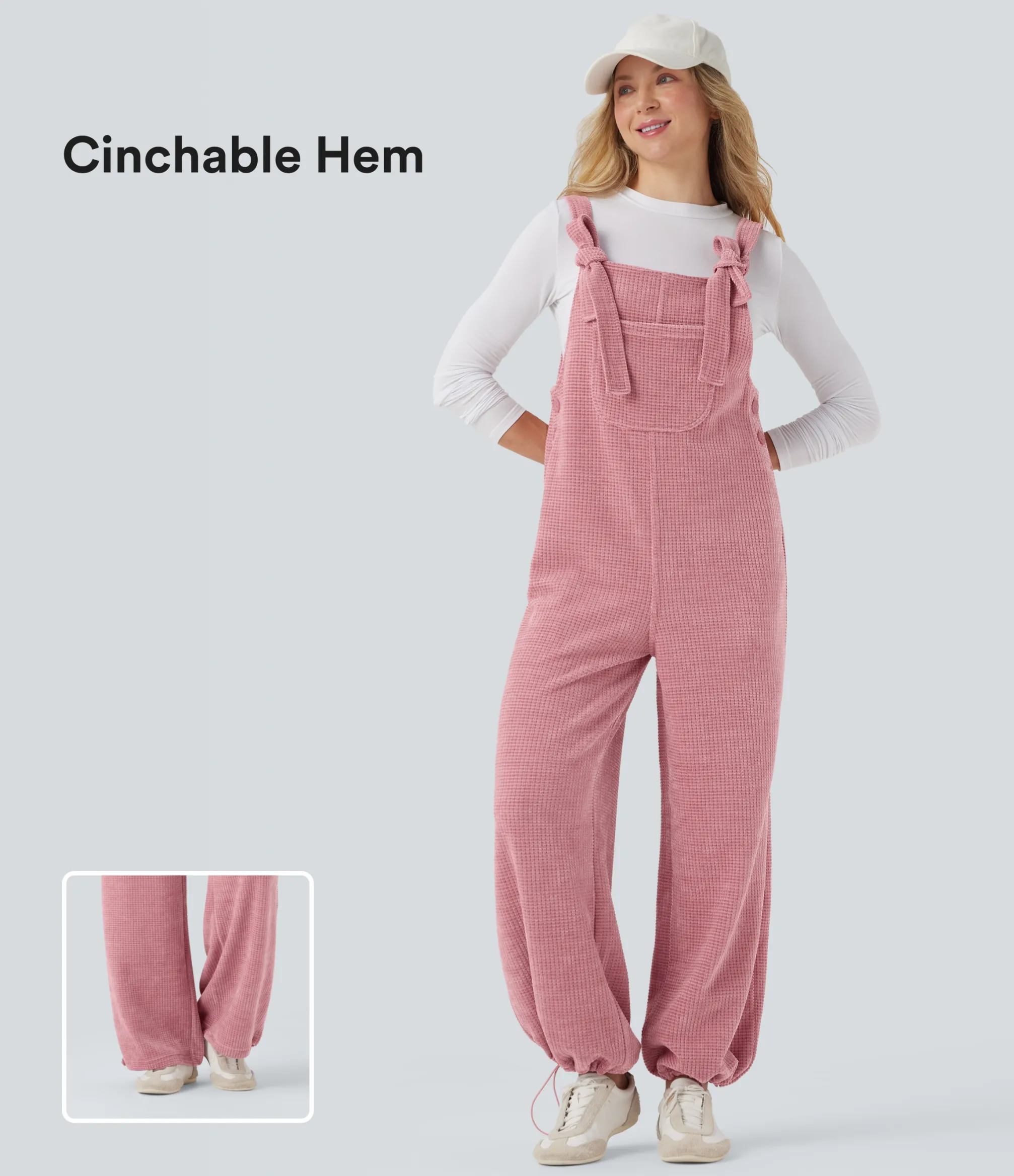 Jumpsuits<HALARA Tie Front Cinchable Hem Chenille Waffle Casual Overalls with Pockets