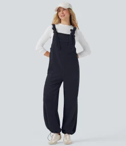 Jumpsuits<HALARA Tie Front Cinchable Hem Chenille Waffle Casual Overalls with Pockets