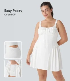 Plus Size<HALARA Tie Front 2-in-1 Pocket Mini Slip Dance Plus Size Active Dress-Easy Peezy Edition