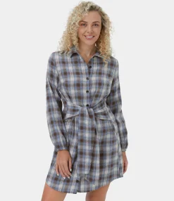 Mini Dresses|Dresses<HALARA Tie Front Long Sleeve Plaid Mini Casual Dress