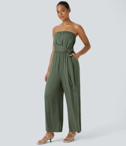 Jumpsuits<HALARA Tube Belted Pocket Wide Leg Jumpsuit