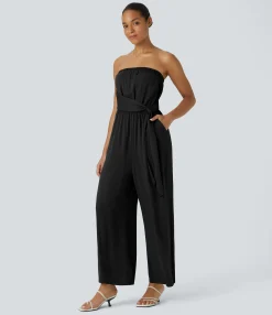 Jumpsuits<HALARA Tube Belted Pocket Wide Leg Jumpsuit