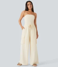 Jumpsuits<HALARA Tube Drawstring Pockets Wide Leg Casual Cargo Jumpsuit