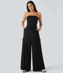 Jumpsuits<HALARA Tube Drawstring Pockets Wide Leg Casual Cargo Jumpsuit