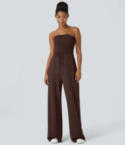 Jumpsuits<HALARA Tube Shirred Knot Pocket Wide Leg Casual Jumpsuit